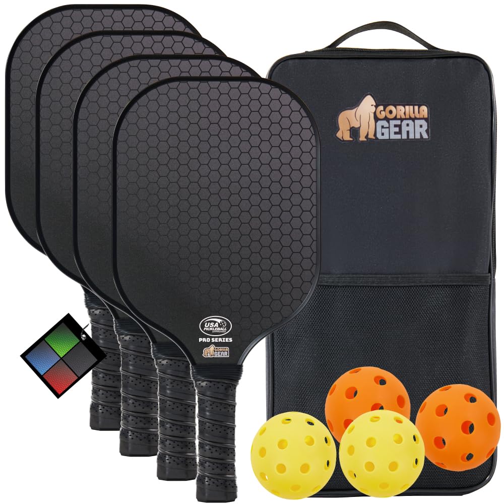 Gorilla Gear USAPA Approved Pickleball Starter Set for Men and Women, Indoor Outdoor Court Use, Comfortable Racket Grip