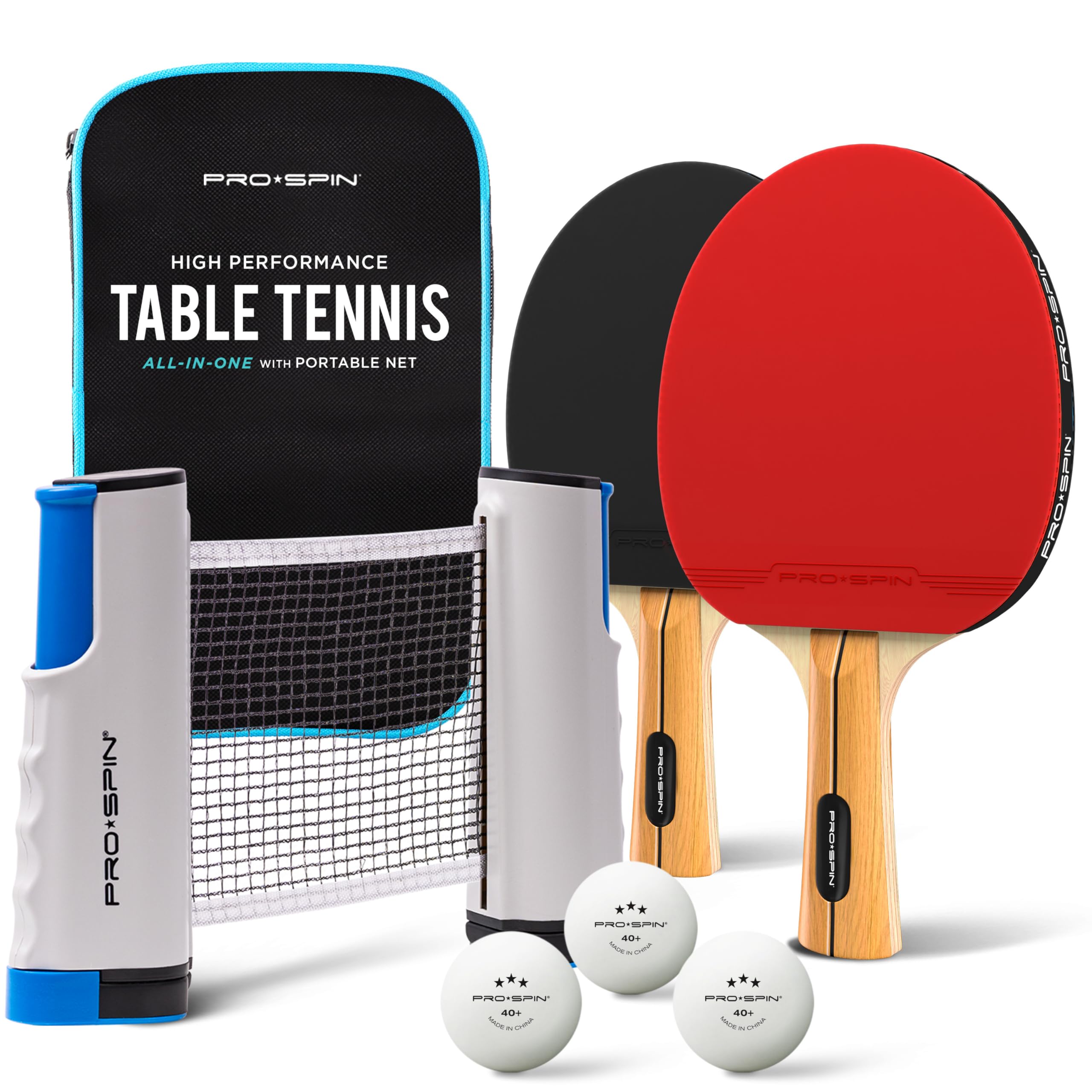 All-in-One PRO SPIN Ping Pong Set for Family Fun - Retractable Net and Portable Storage Case - Gifts for Boys & Girls